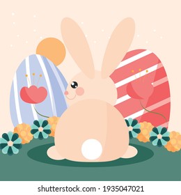 easter rabbit eggs flowers grass