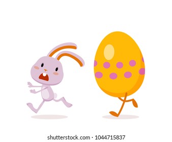 Easter Rabbit and Eggs. Funny Easter Bunny. A set of cute emotional characters for a Christian holiday. Elements for festive design - 6. Vector illustration