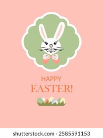 Easter rabbit and eggs. Happy Easter vector illustration. Greeting card or poster.