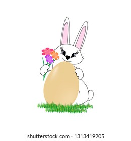 Easter rabbit and eggs. Holyday background design. Abstract card for greeting. Symbol love, life, spring, holiday. Colorful template for prints, banner, card, label, etc. Vector illustration