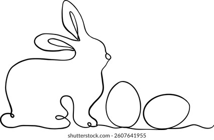 Easter rabbit with eggs line art vector illustration