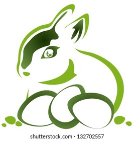 Easter rabbit with eggs on a white background.
