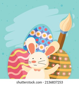easter rabbit and eggs painted