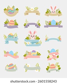 Easter rabbit eggs with ribbon vector illustration set