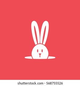 Easter Rabbit Flat Icon On Red Background