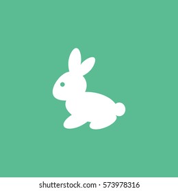 Easter Rabbit Flat Icon On Green Background