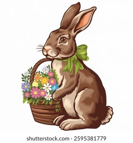 Easter Rabbit with flowers. Easter Rabbit decoration with flowers Vector Illustration on white background.