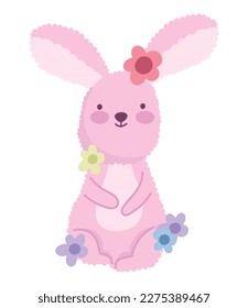 easter rabbit with flowers isolated icon