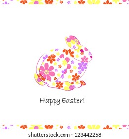 easter rabbit with flowers on a white background