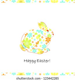 easter rabbit with flowers on a white background