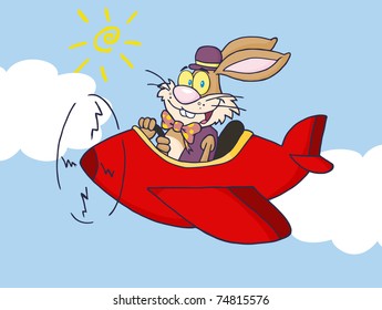 Easter Rabbit Flying With Plane In Sky