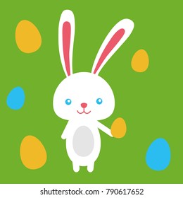 Easter rabbit, easter funny bunny with eggs. Drawing holiday celebrating icons. Traditional decoration elements