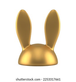 Easter rabbit golden long ears hat metallic bauble for spring holiday realistic 3d icon vector illustration. Bunny head premium toy animal festive headdress decoration figure art minimalist element