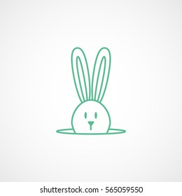 Easter Rabbit Green Line Icon On White Background