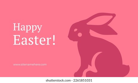 Easter rabbit greeting banner vintage festive congratulations design template vector flat illustration. Bunny with long ears silhouette spring holiday religious minimal old fashion decor celebration