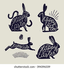 easter rabbit handwriting rubber stamp set. animal holiday lettering.