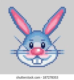 easter rabbit head pixel art style vector illustration