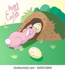 Easter rabbit hiding an egg. Vector illustration