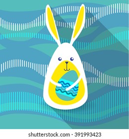 Easter Rabbit Hold Decorated Colorful Egg Holiday Symbols Abstract Background Vector Illustration