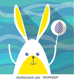 Easter Rabbit Hold Decorated Colorful Egg Holiday Symbols Abstract Background Vector Illustration