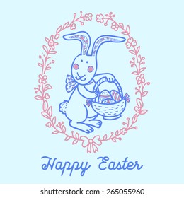 Easter rabbit holding easter basket.
Funny Easter bunny.