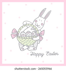 Easter rabbit holding easter basket.
Funny Easter bunny.