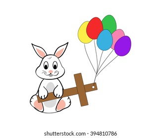 an easter rabbit holding a cross with balloons 