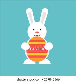 Easter rabbit holding an egg. Flat illustration.