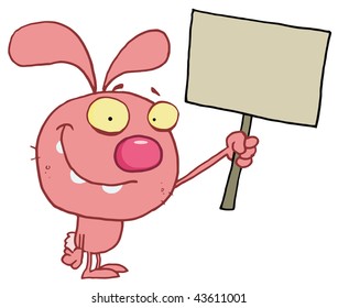Easter rabbit holds blank sign