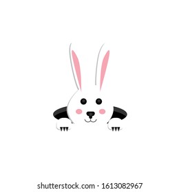 easter rabbit in a hole. papercut style illustration. transparent background.eps