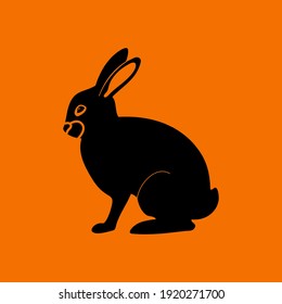 Easter Rabbit Icon. Black on Orange Background. Vector Illustration.