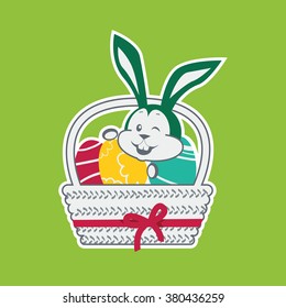 Easter rabbit icon design flat. Bunny with egg vector illustration