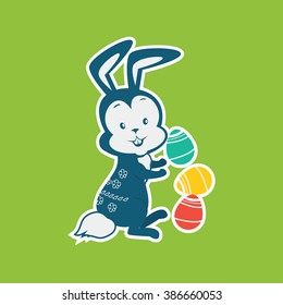 Easter rabbit icon design flat. Bunny with egg vector illustration