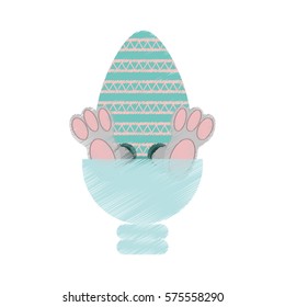 Easter rabbit inside an egg, vector illustration icon