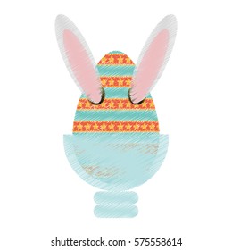 Easter rabbit inside an egg, vector illustration icon