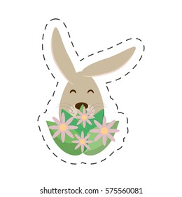 Easter rabbit inside an egg, vector illustration icon