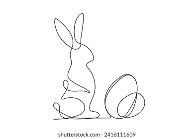 Easter Rabbit Line Art Bunny Portrait. Outline Sketch Rabbit Isolated On White Background Easter Greeting Card Line Curve Symbol. Cute Easter Rabbit Hare Icon Line Sprint Easter Holiday Talisman 