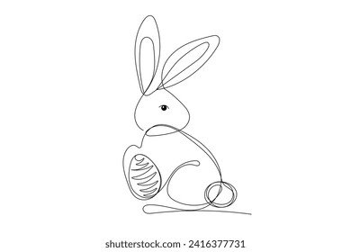 Easter Rabbit Line Art Bunny Portrait. Outline Sketch Rabbit Isolated On White Background Easter Greeting Card Line Curve Symbol. Cute Easter Rabbit Hare Icon Line Sprint Easter Holiday Talisman 