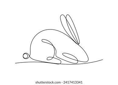 Easter Rabbit Line Art Bunny Silhouette. Outline Sketch Rabbit Isolated On White Background Easter Greeting Card Line Curve Symbol. Cute Easter Rabbit Hare Icon Line Spring Easter Holiday Talisman 