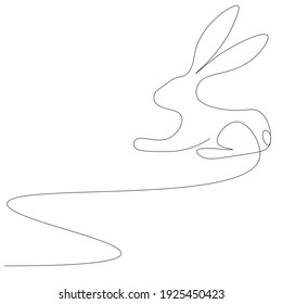 Easter rabbit line drawing, vector illustration