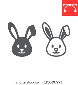 Easter rabbit line and glyph icon, funny and holiday, easter bunny vector icon, vector graphics, editable stroke outline sign, eps 10