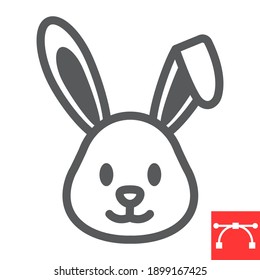 Easter rabbit line icon, funny and holiday, easter bunny vector icon, vector graphics, editable stroke outline sign, eps 10