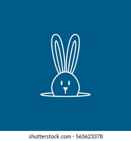 Easter Rabbit Line Icon On Blue Background