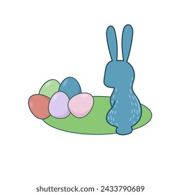 Easter Rabbit Mascot Icon. Cute Funny Easter Traditionat Egg Hunter Symbol Bunny Rabbit Doodle Illustration. Happy Easter Holiday Card Background Rabbit Element Doodle Cute Design.