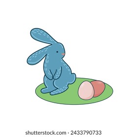 Easter Rabbit Mascot Icon. Cute Funny Easter Traditionat Egg Hunter Symbol Bunny Rabbit Doodle Illustration. Happy Easter Holiday Card Background Rabbit Element Doodle Cute Design.