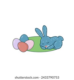 Easter Rabbit Mascot Icon. Cute Funny Easter Traditionat Egg Hunter Symbol Bunny Rabbit Doodle Illustration. Happy Easter Holiday Card Background Rabbit Element Doodle Cute Design.
