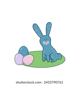 Easter Rabbit Mascot Icon. Cute Funny Easter Traditionat Egg Hunter Symbol Bunny Rabbit Doodle Illustration. Happy Easter Holiday Card Background Rabbit Element Doodle Cute Design.