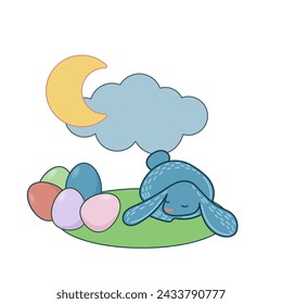 Easter Rabbit Mascot Icon. Cute Funny Easter Traditionat Egg Hunter Symbol Bunny Rabbit Doodle Illustration. Happy Easter Holiday Card Background Rabbit Element Doodle Cute Design.