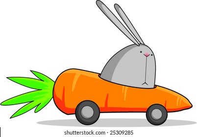 Easter rabbit with nose rose on a carrot with wheels