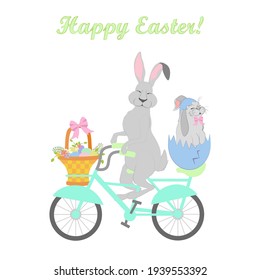 Easter rabbit on bicycle vector illustration on the white background.